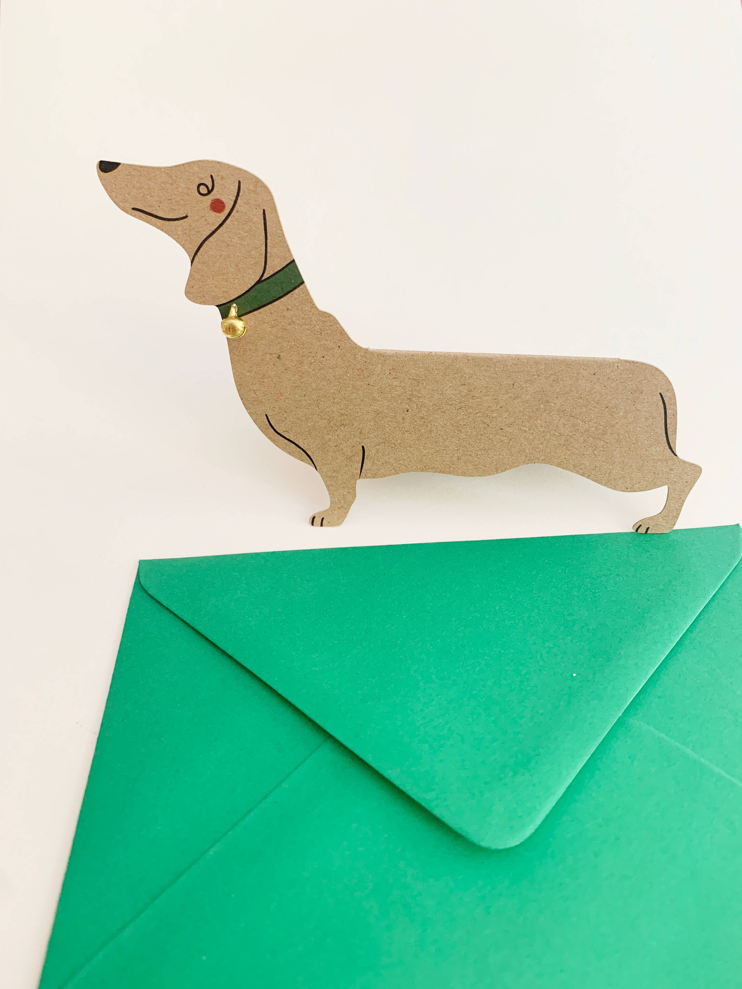 Kitty Kenda Papergoods Biglietto di auguri a forma di cane con salsiccia di bassotto in piedi