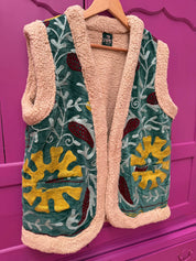 ToutVintage Gilet di velluto in finta pelliccia verde