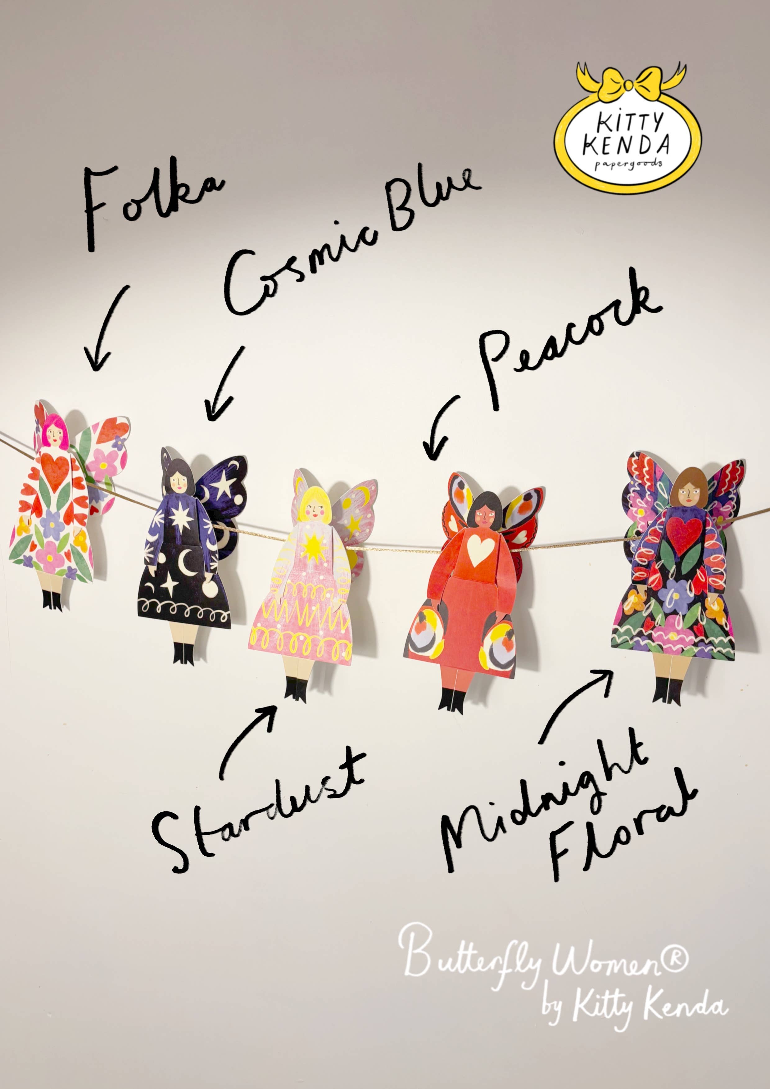 Kitty Kenda Papergoods Biglietto di Auguri Donna Farfalla Seduta - Polvere di Stelle