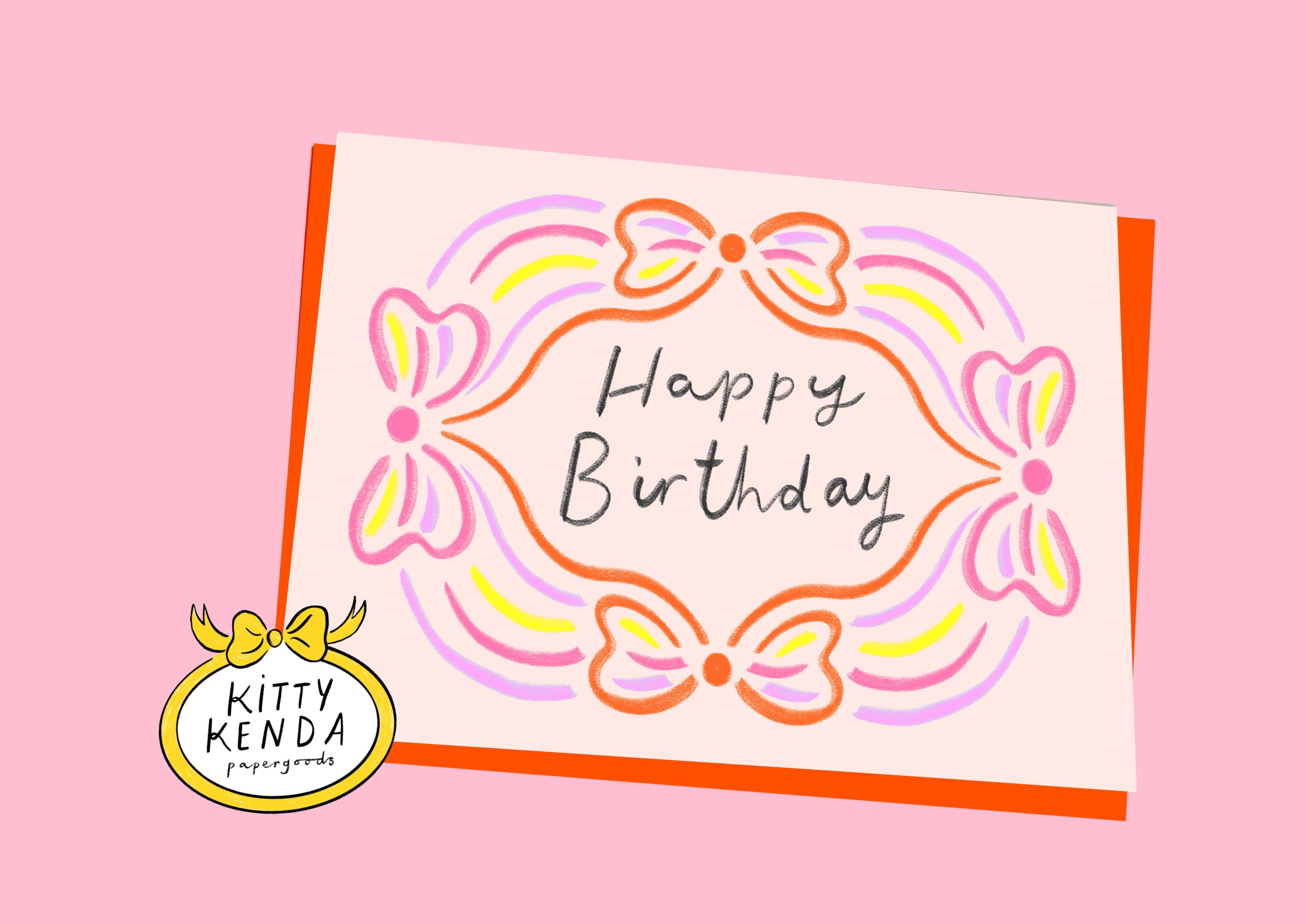 Kitty Kenda Papergoods Biglietto di Auguri di Buon Compleanno con Bordo a Fiocco Luminoso