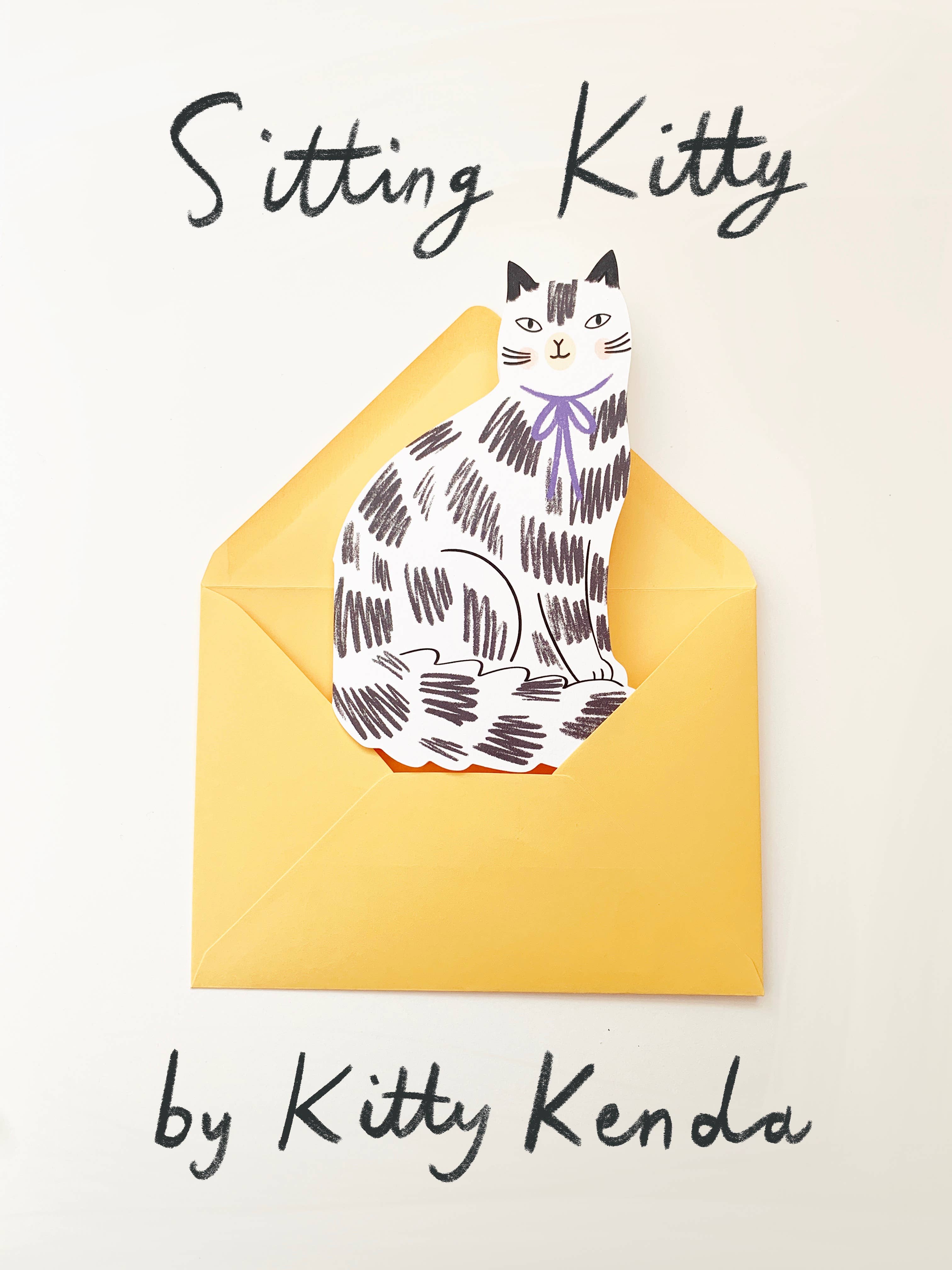 Kitty Kenda Papergoods Biglietto di auguri a forma di gattino seduto - Bianco e nero: Nero/Bianco