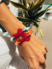 Goupi Lab Bracciali doppi con chips semipreziose turche e arancioni e granchio in vetro: Turchese