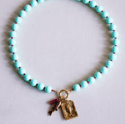 Bazou Collana di perline Miyuki con ciondoli - menta/cerise