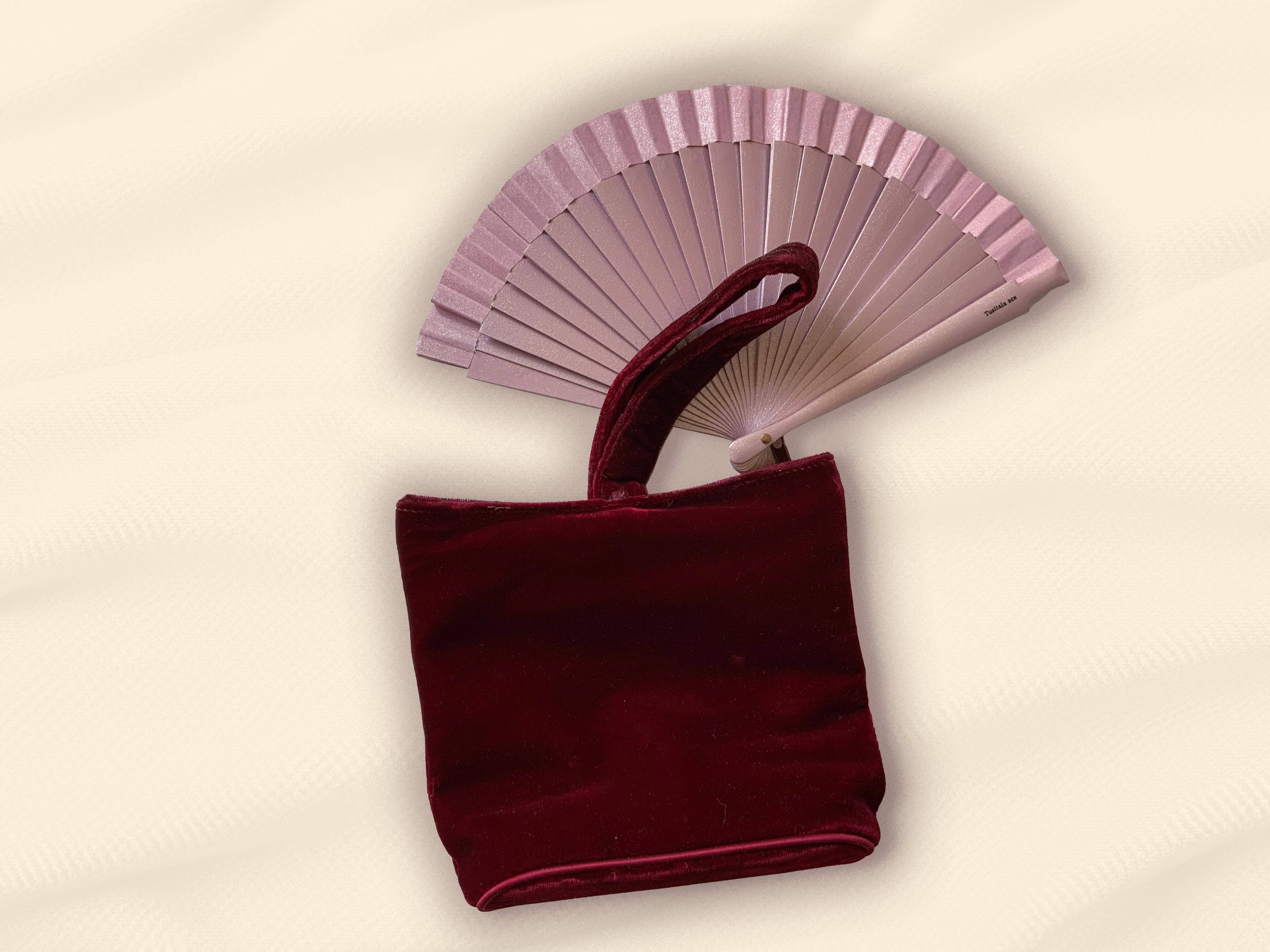 Tusitala Barcelona Ventaglio Clutch color malva in legno e cotone