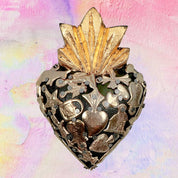 PINK PAMPAS Mini Cuore Sacro in legno artigianale messicano con ex voto