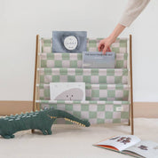 3 Sprouts Libreria per bambini con tessuto riciclato - motivo scacchiera: Verde a scacchi