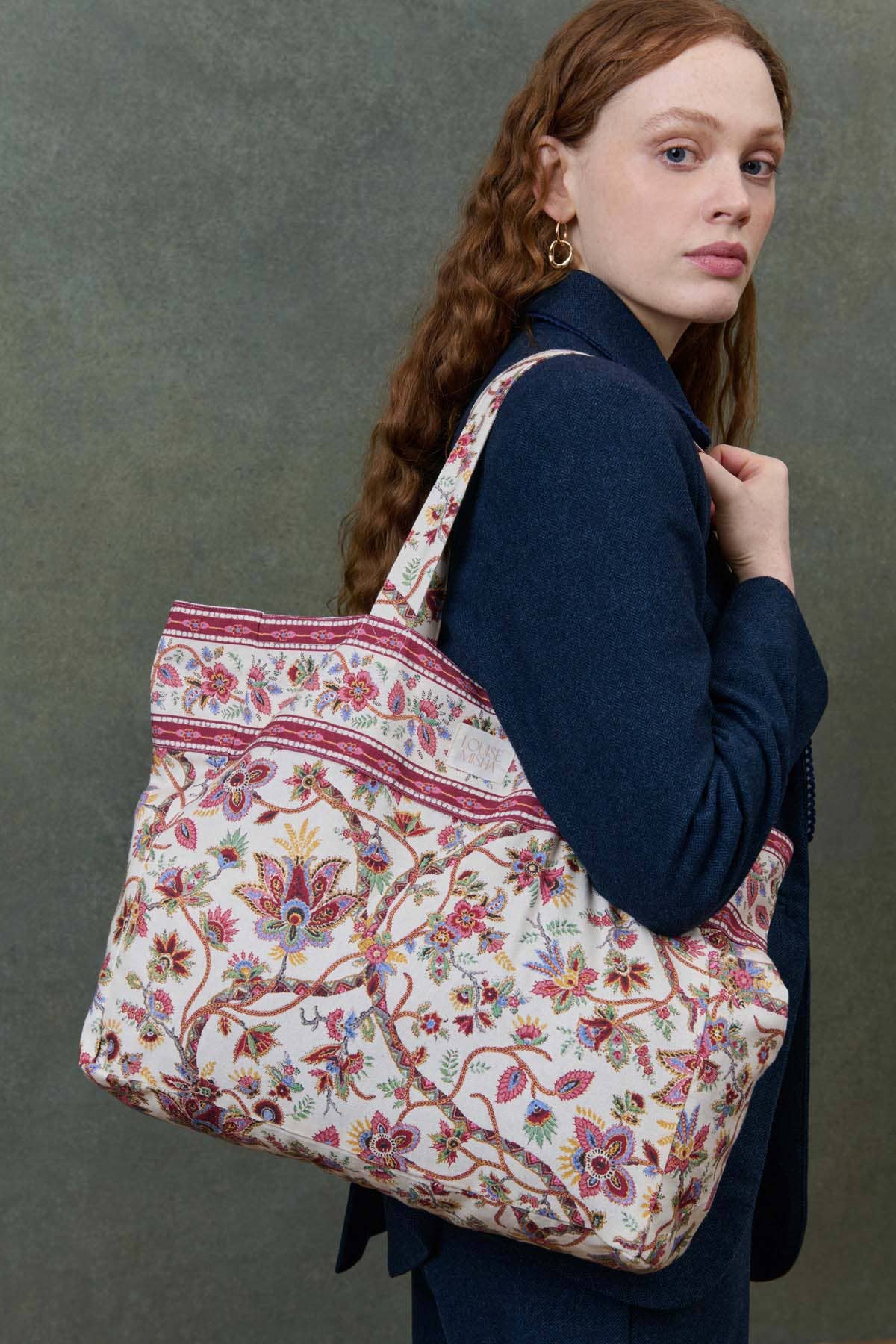 Louise Misha Borsa shopper floreale con dettaglio di frangia