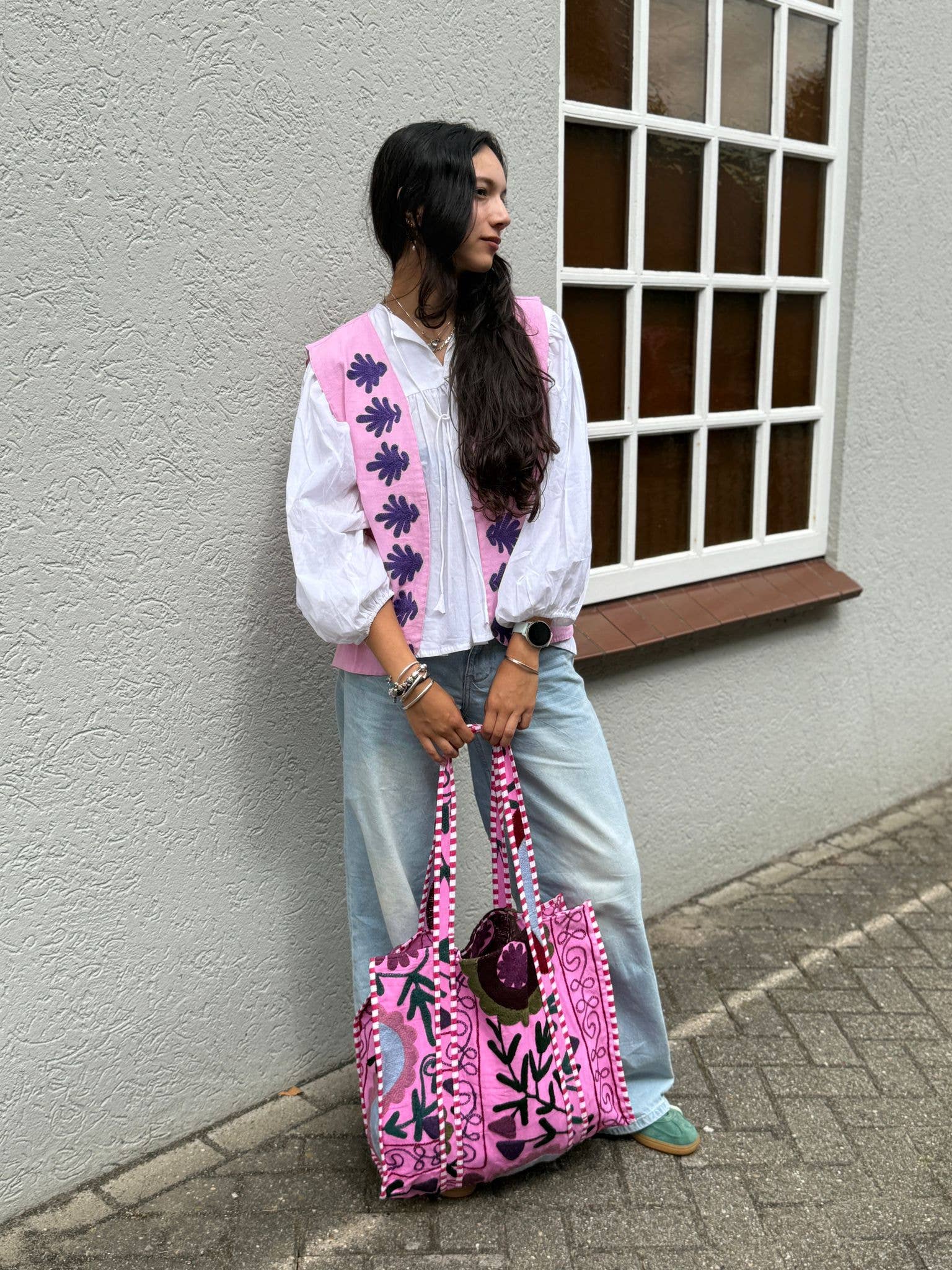 ToutVintage Gilet in cotone Suzani Serpente rosa