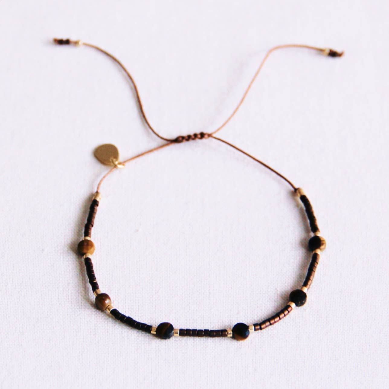 Bazou Bracciale con pietre preziose e Miyuki – marrone