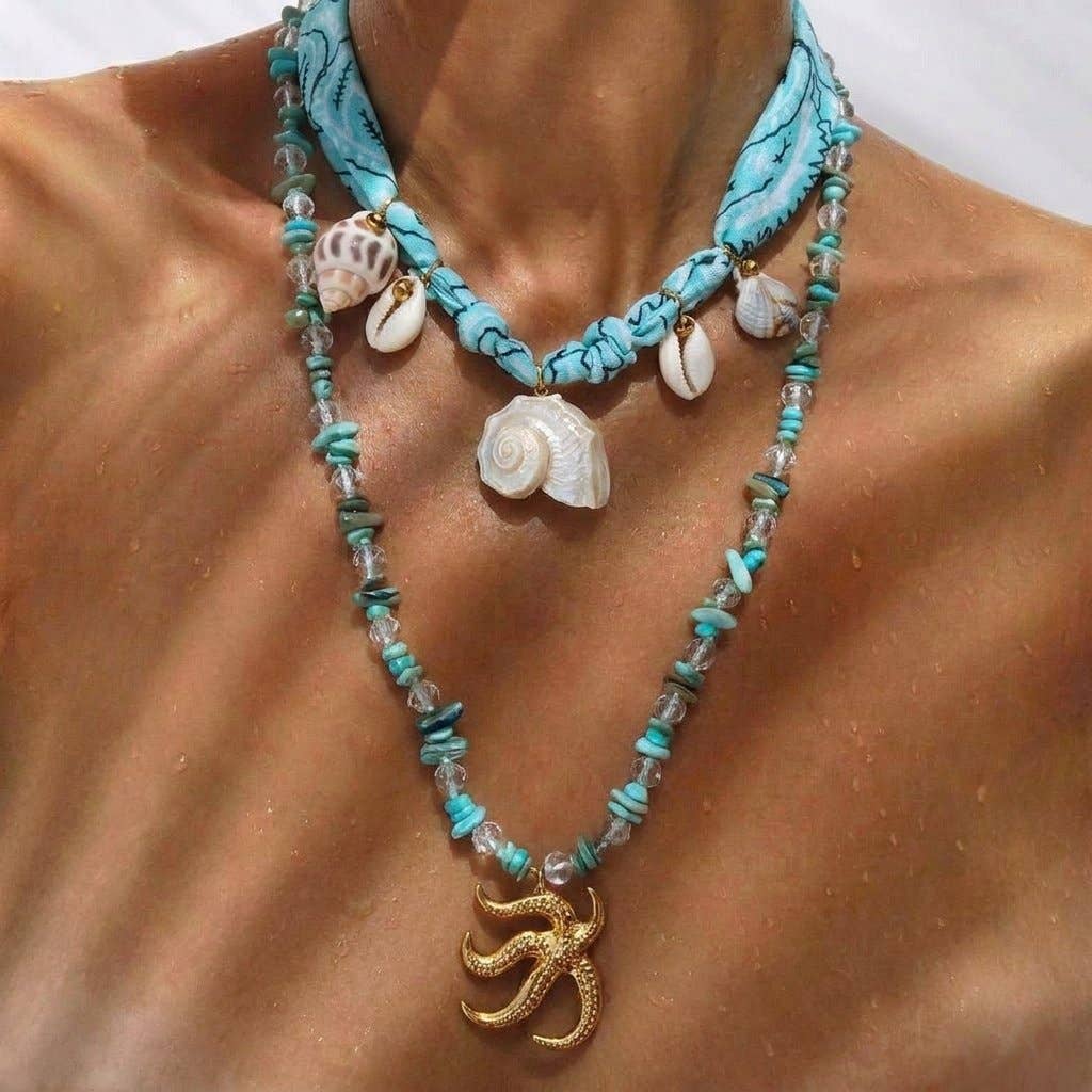 Goupi Lab Collane sirena mediterranee con conchiglie e stelle marine: Starfish Necklace
