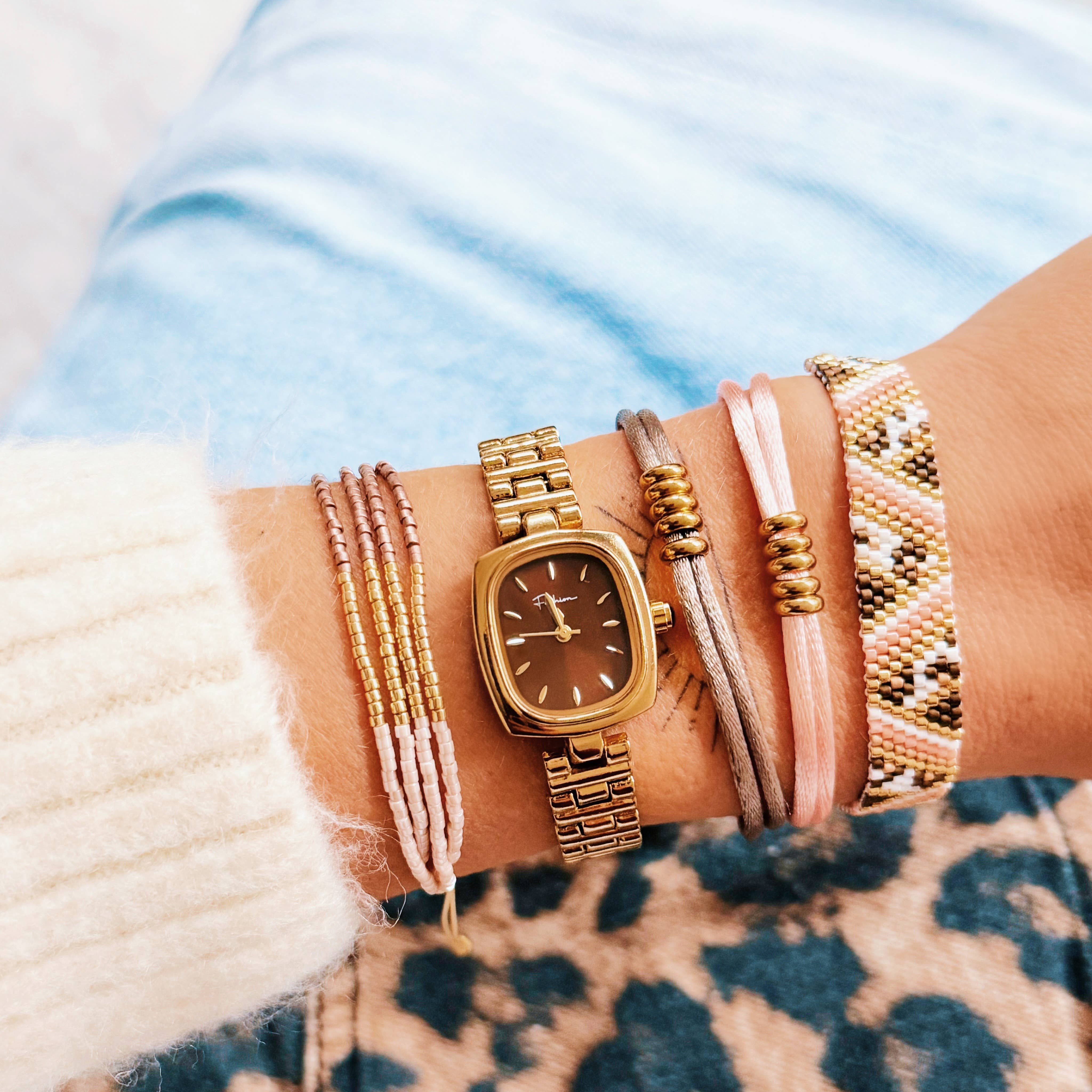 Bazou Bracciale quadruplo Miyuki - nude/taupe/placcato oro
