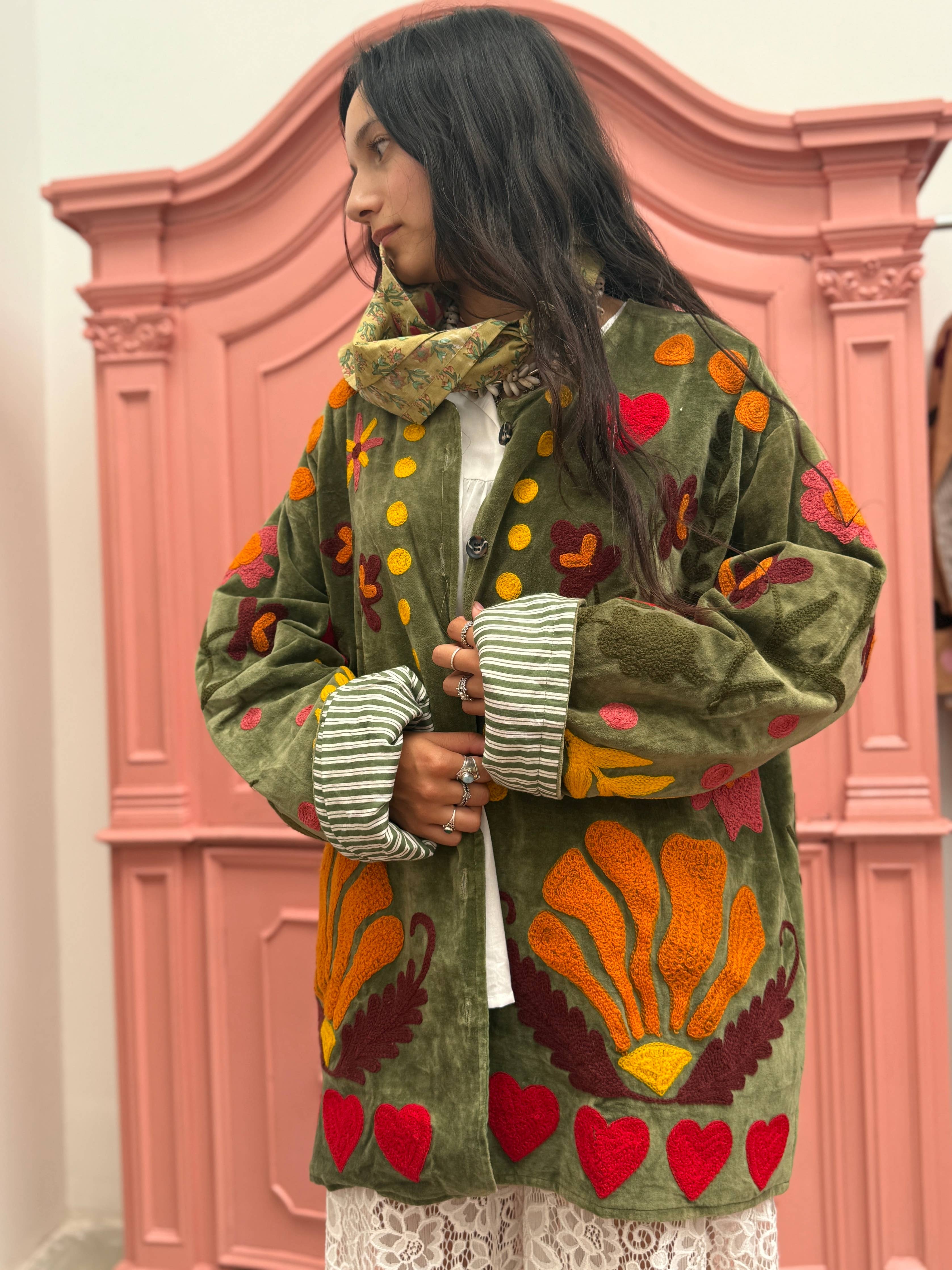 ToutVintage Giacca di velluto LOVE verde: Stripes