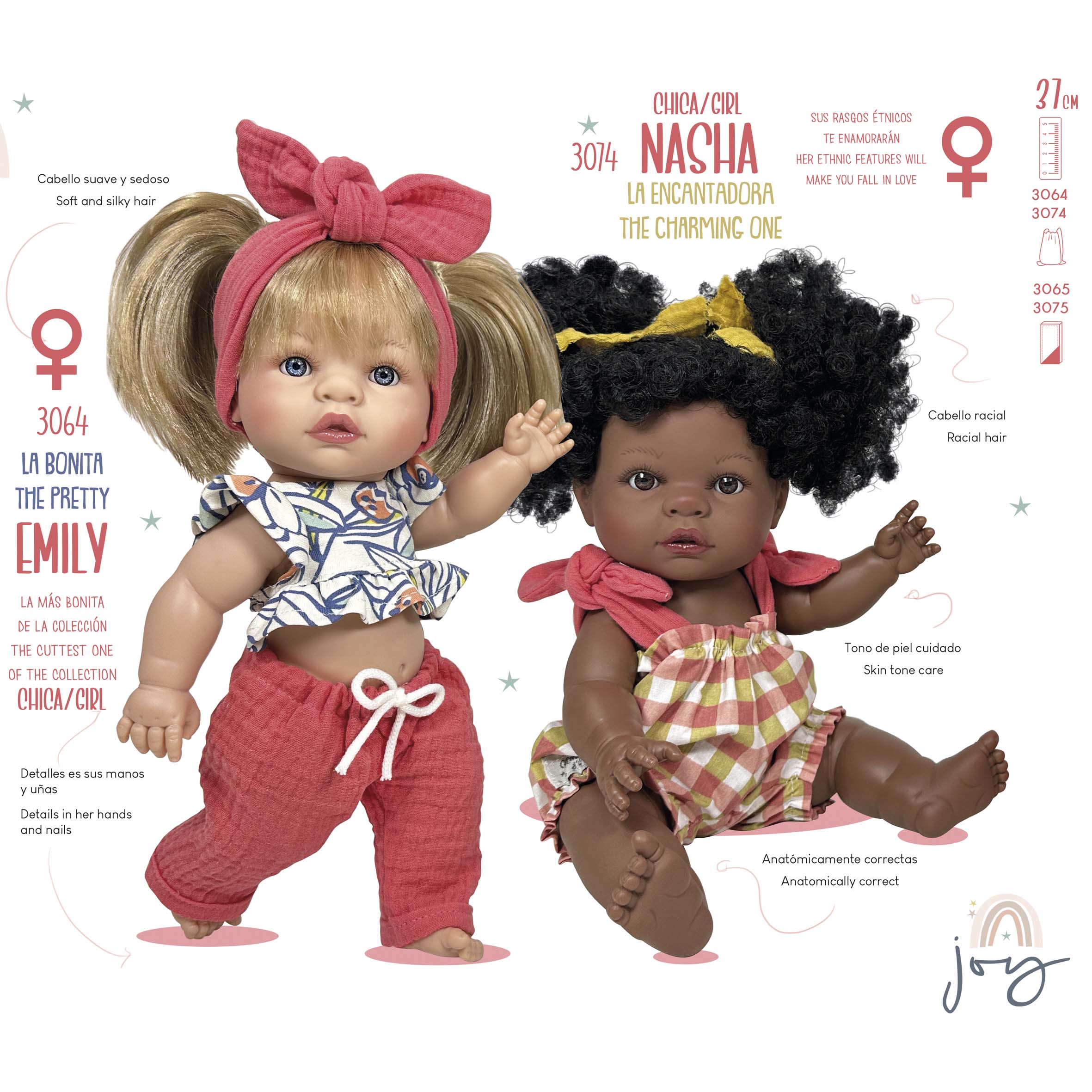 Nines Artesanals d'Onil Dolls Bambola JOY Emily, 37 cm in vinile anatomica e lavabile: ZAINO