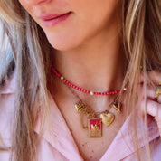 Bazou Collana con perline e perle - rosso/rosa
