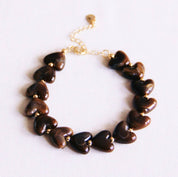 Bazou Bracciale con perline di resina a forma di cuore XL - marrone
