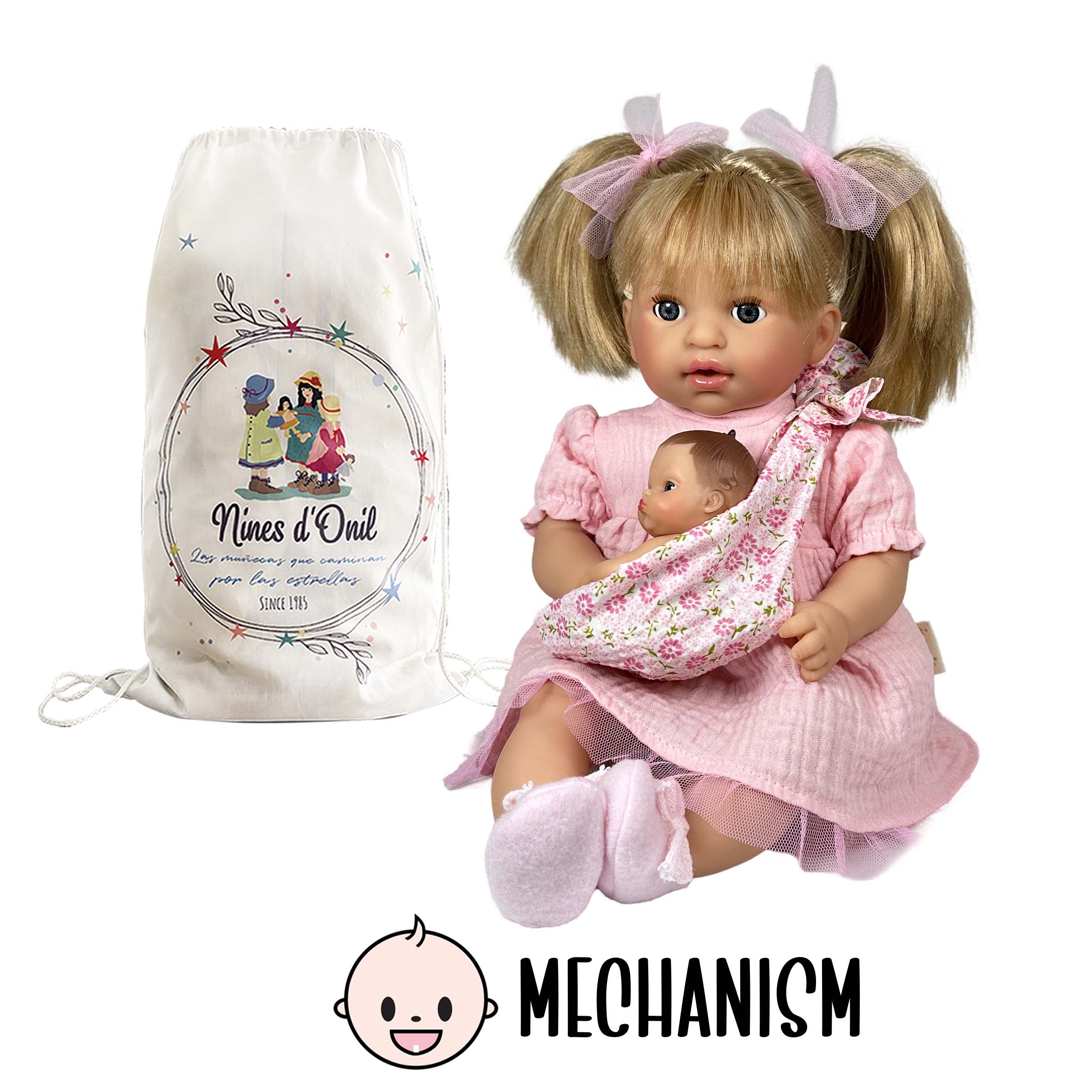 Nines Artesanals d'Onil Dolls BAMBOLA ALEX CON BAMBINO ROSA: CUSTODIA