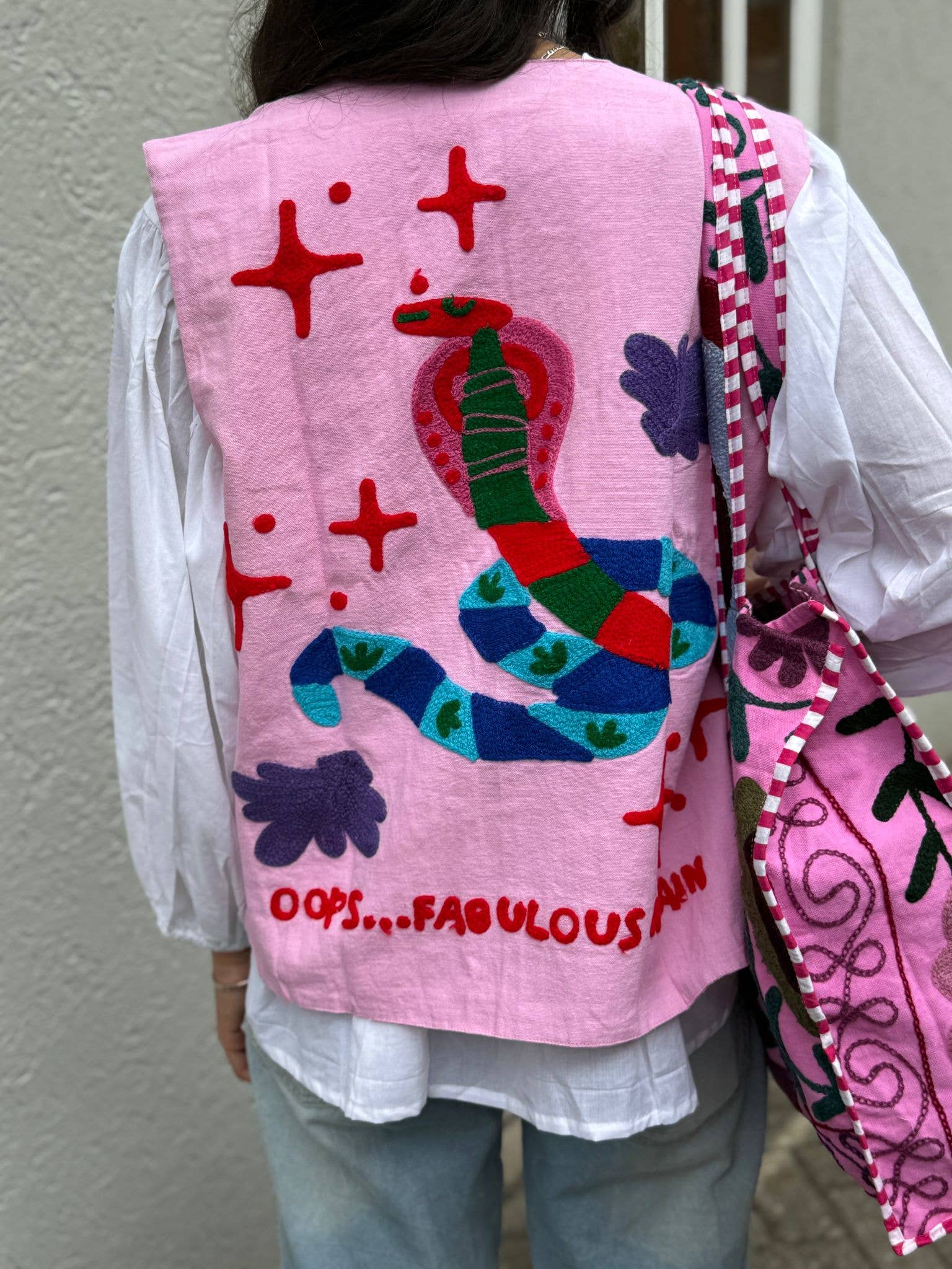ToutVintage Gilet in cotone Suzani Serpente rosa