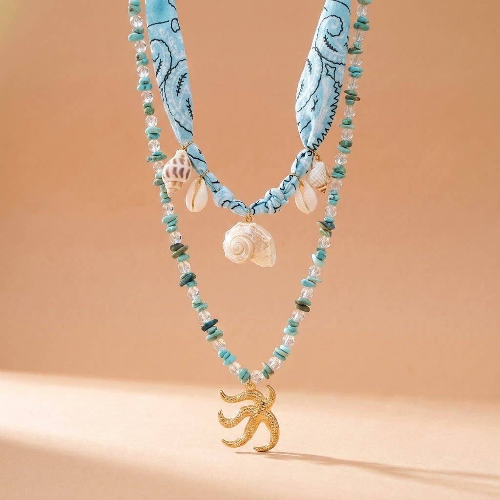 Goupi Lab Collane sirena mediterranee con conchiglie e stelle marine: Bandana Necklace