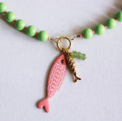Bazou Collana di perline Miyuki con ciondoli - verde/salmone