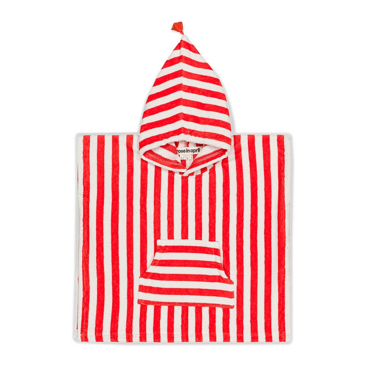 Rose in April Poncho da bagno per bambini Suzon a righe rosso pomodoro