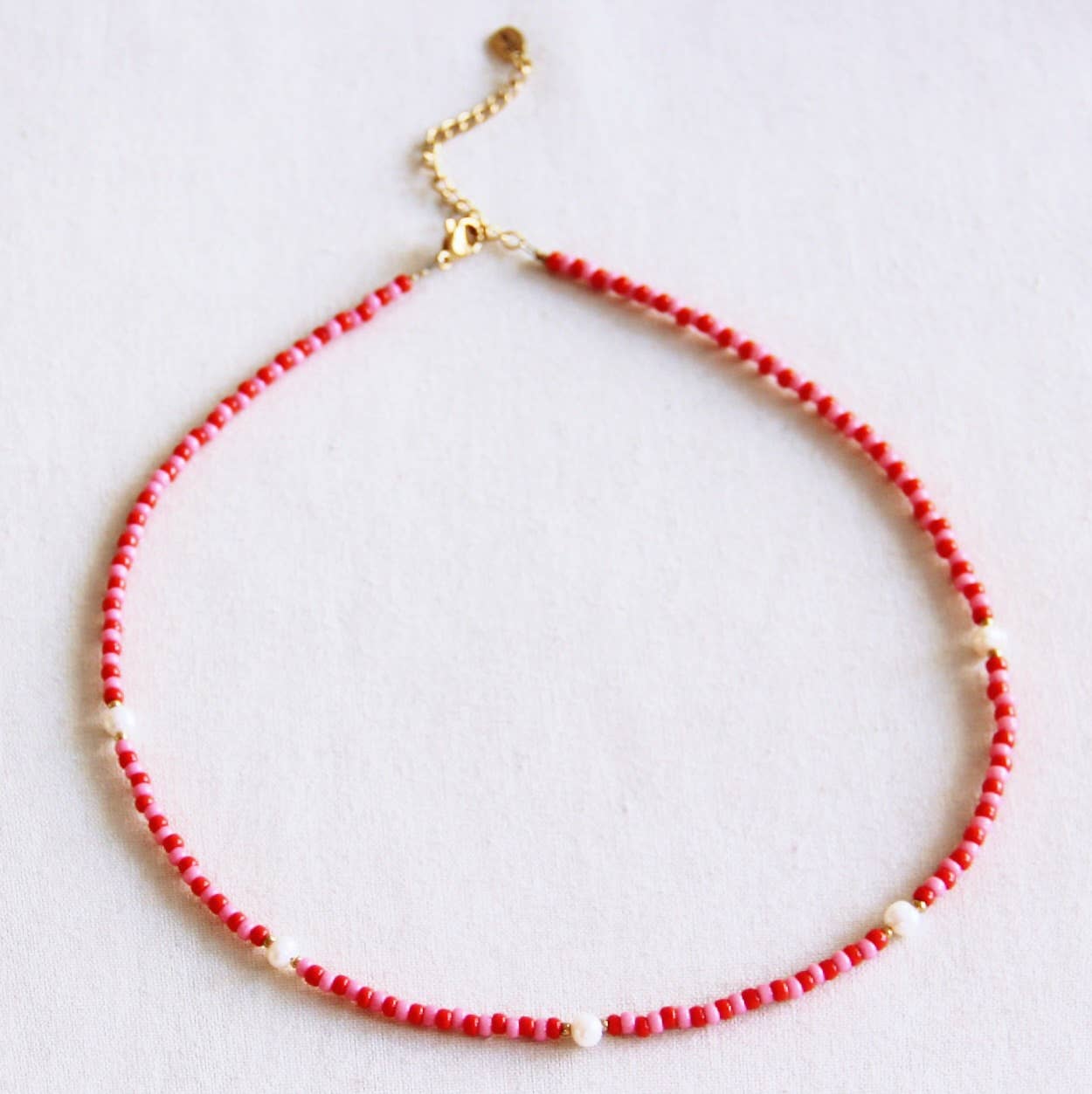 Bazou Collana con perline e perle - rosso/rosa