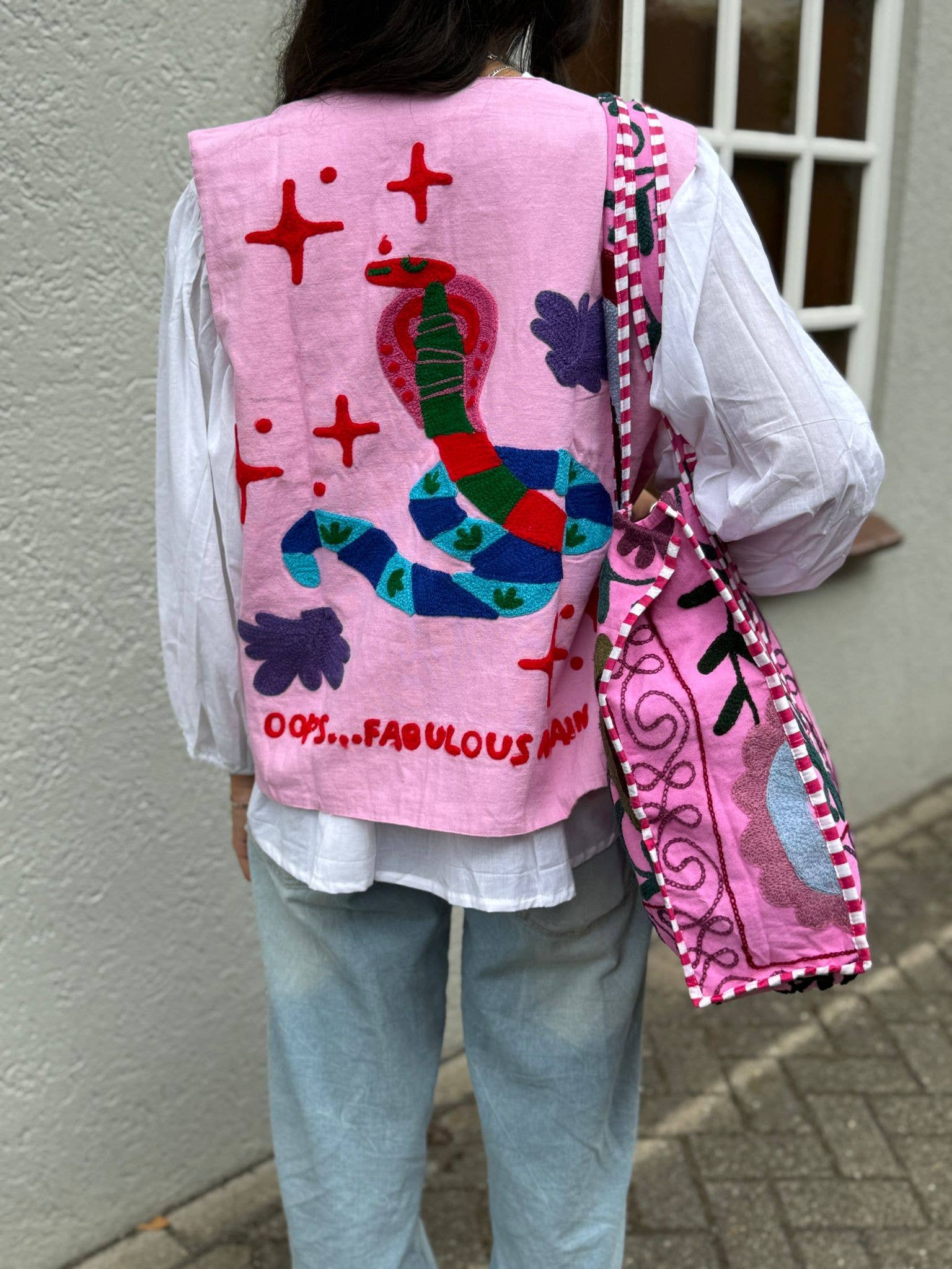 ToutVintage Gilet in cotone Suzani Serpente rosa