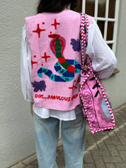ToutVintage Gilet in cotone Suzani Serpente rosa
