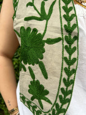 ToutVintage Gilet cotone Suzani beige verde