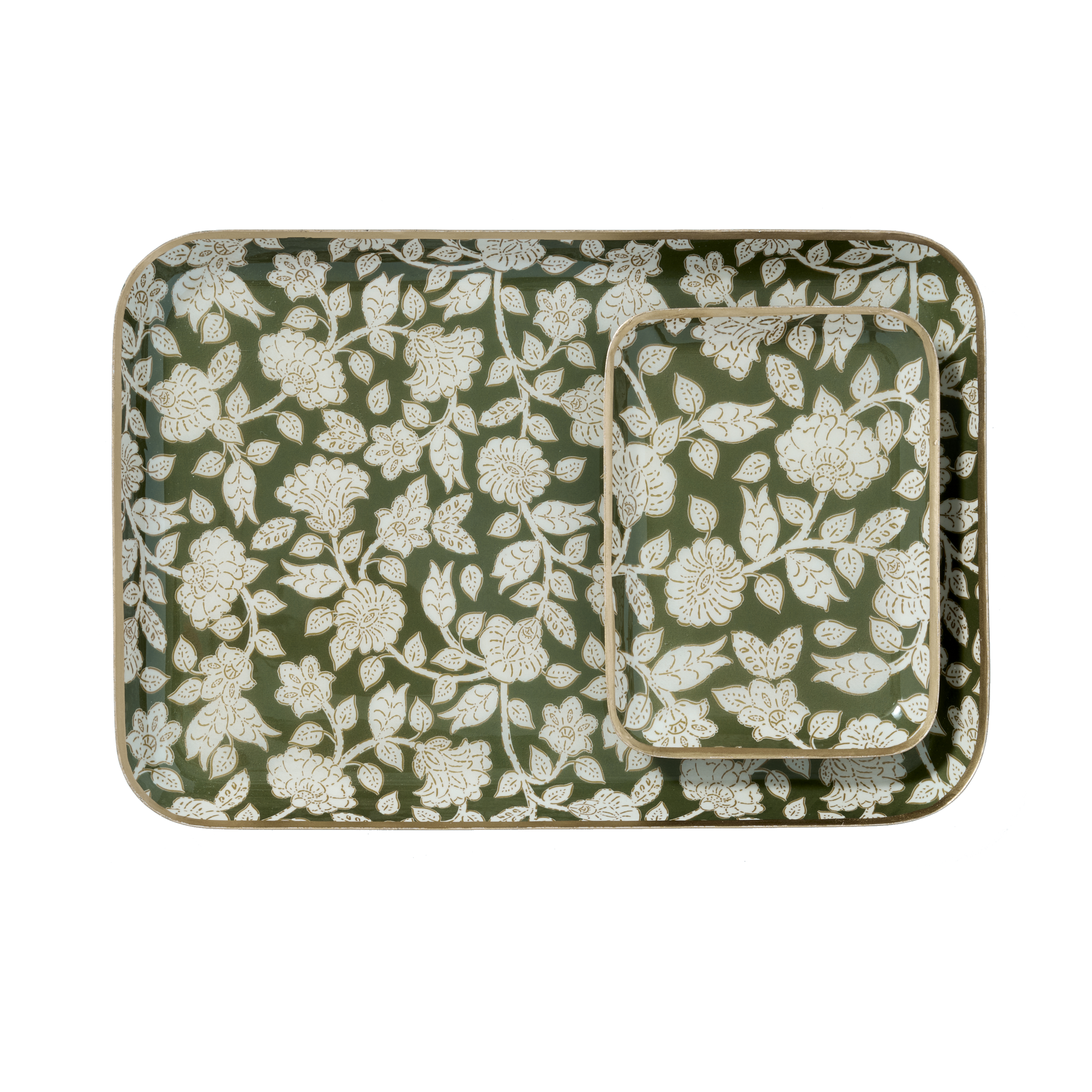 Bonheur du Jour Vassoio boho chic a fiori in metallo smaltato Jaya Verde