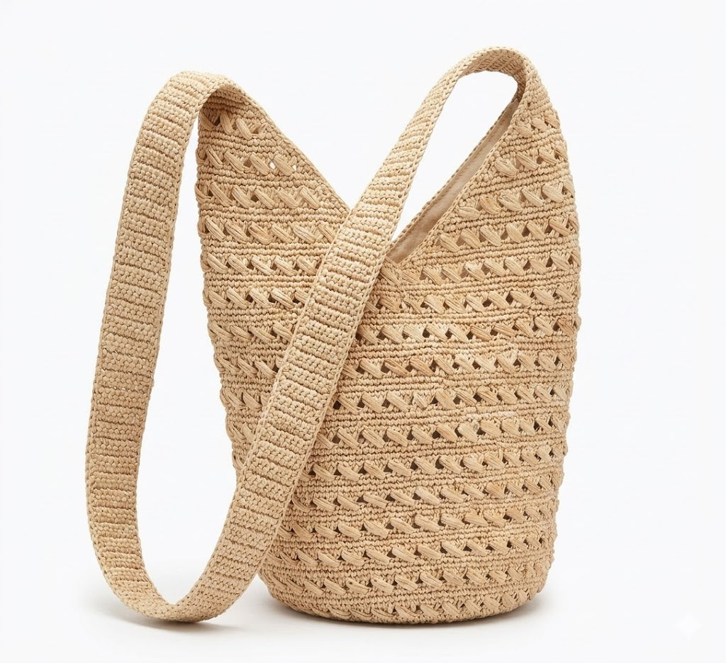 NATURELLEMENT - Borsa Sacca in Rafia Intrecciata a Mano Ariel