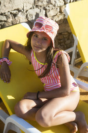Paper Boat Cappello a secchiello a righe e fiocchi da spiaggia