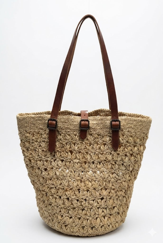 NATURELLEMENT - Borsa Tote in Rafia Intrecciata a Mano Gabriel