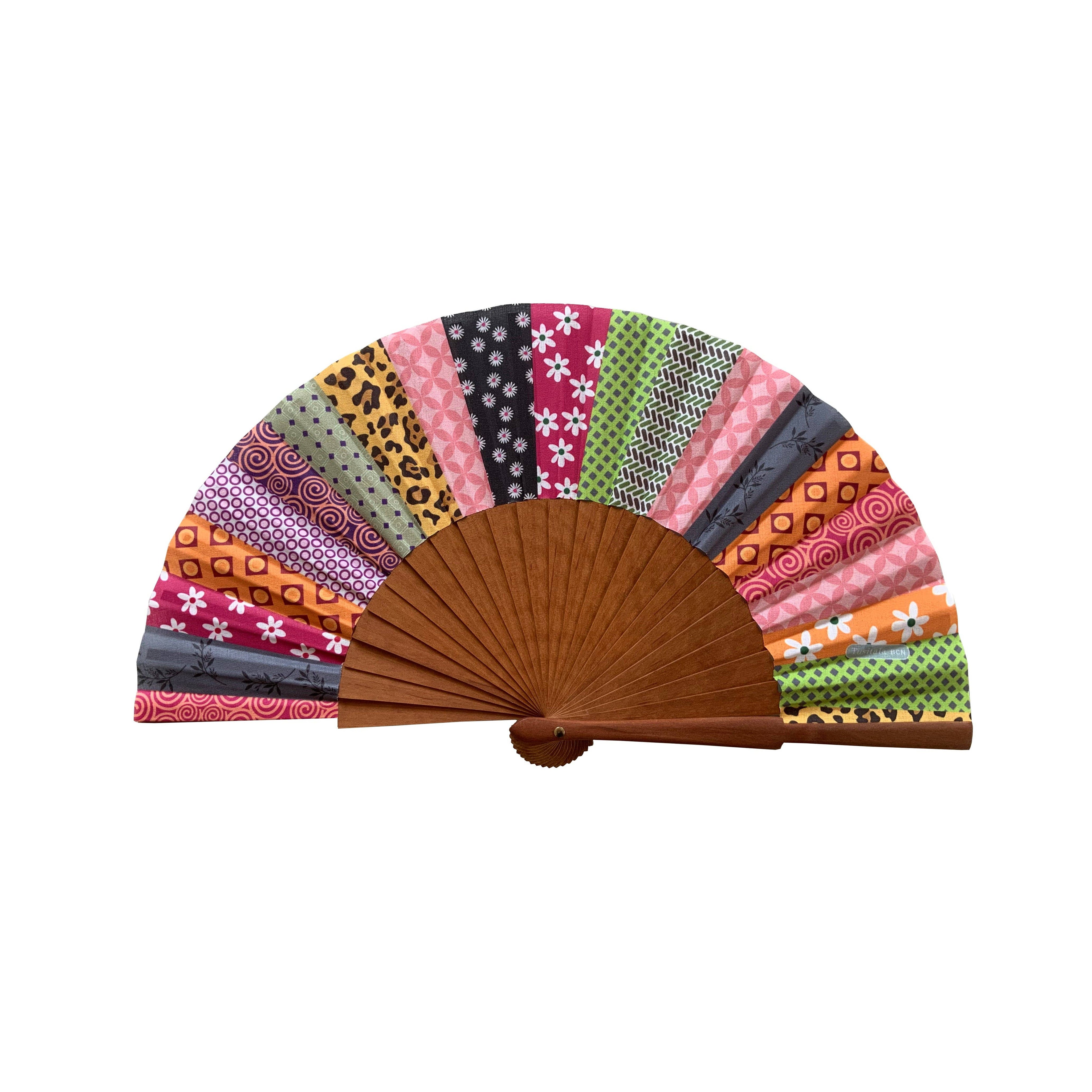 Tusitala Barcelona Ventaglio patchwork 19 cm - in legno e cotone