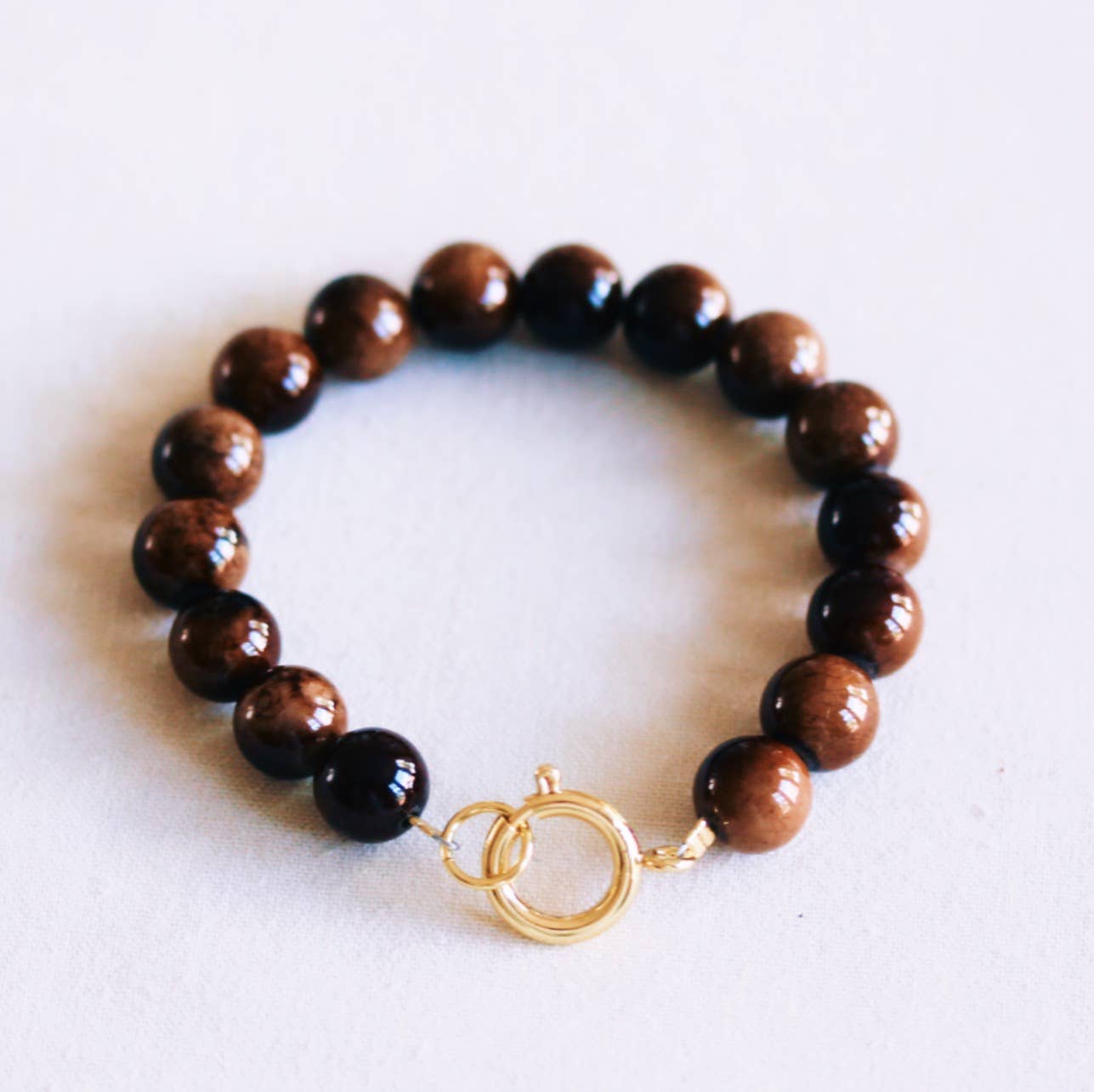 Bazou Bracciale con perle di pietra naturale XL - marrone scuro