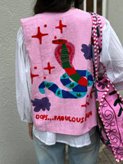 ToutVintage Gilet in cotone Suzani Serpente rosa