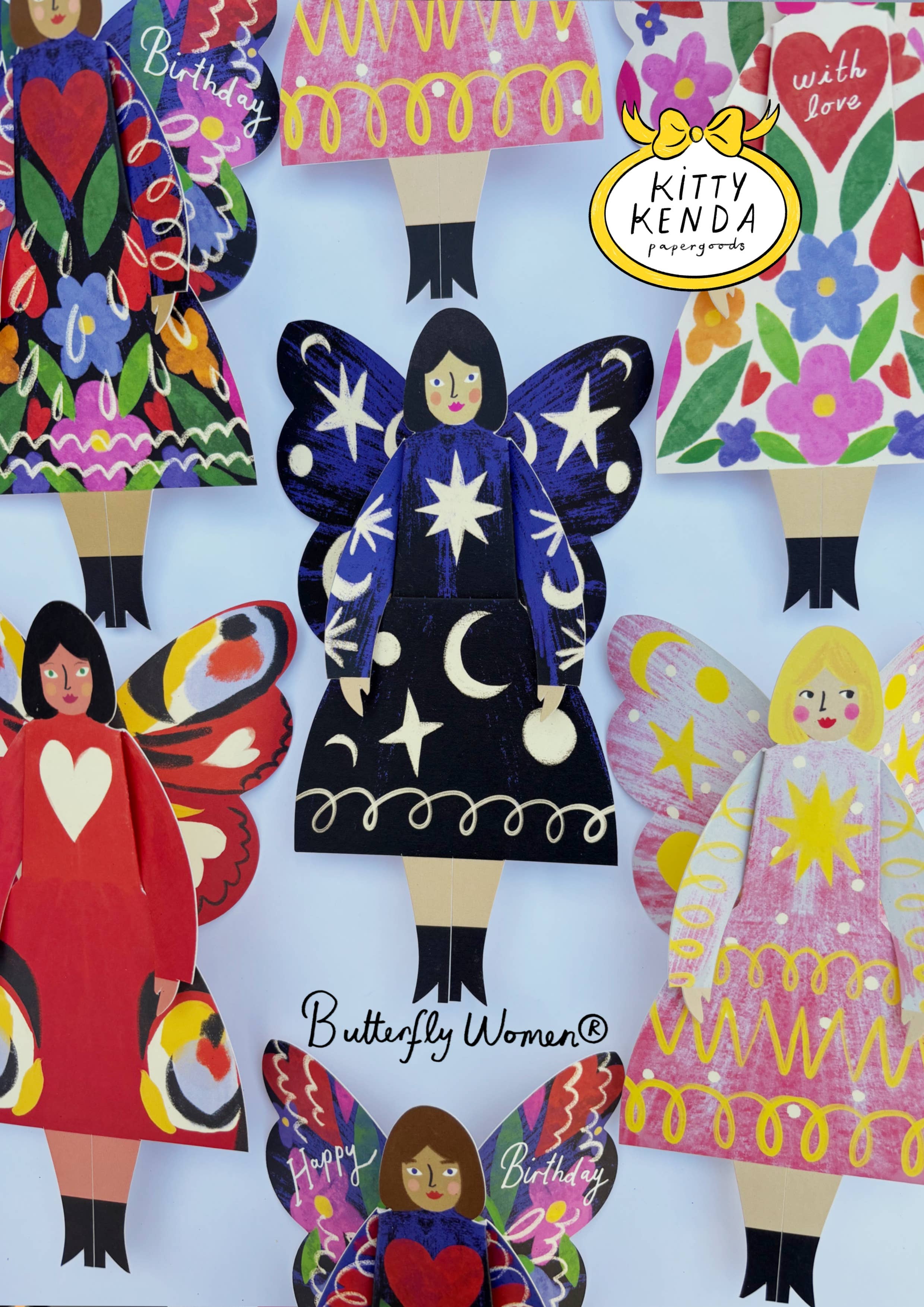 Kitty Kenda Papergoods Biglietto di Auguri Donna Farfalla Seduta - Polvere di Stelle