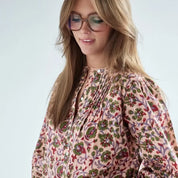 Bonheur du Jour Blusa donna stampata fiori indiani - Rosa/Malva