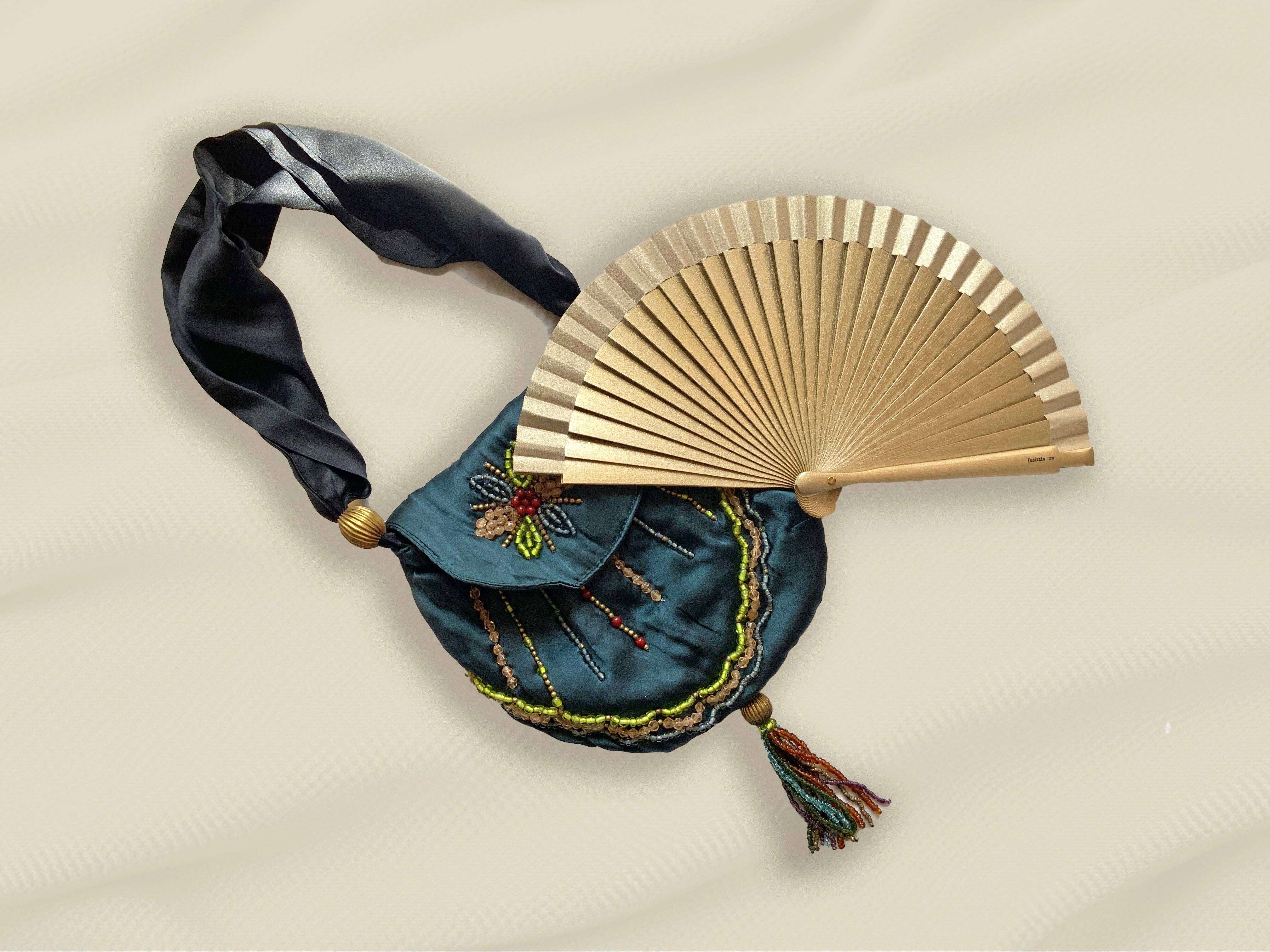 Tusitala Barcelona Ventaglio clutch oro in legno e cotone