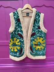 ToutVintage Gilet di velluto in finta pelliccia verde