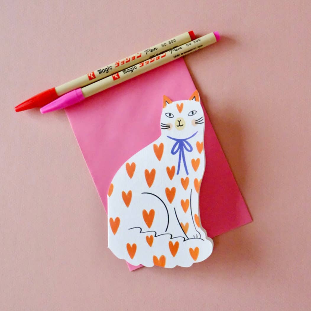 Kitty Kenda Papergoods Biglietto di auguri a forma di gattino seduto - Bianco e nero: Nero/Bianco