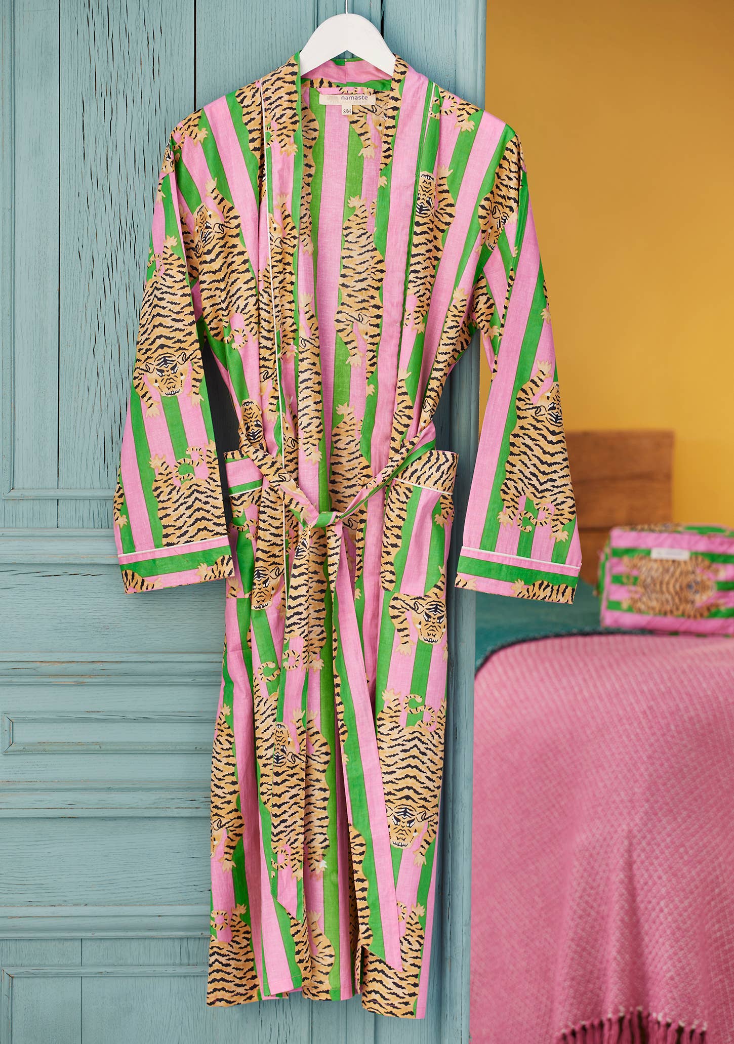 Namaste Vestaglia a righe di tigre rosa verde S/M