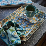 Bonheur du Jour Vassoio Bohème Chic con Fiori in Metallo Smaltato Isha Blu
