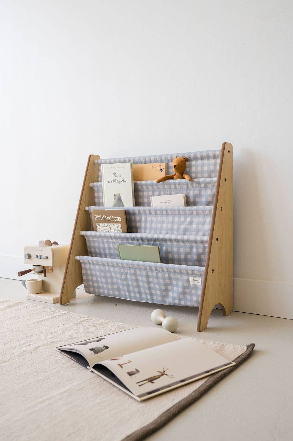 3 Sprouts Libreria per bambini con tessuto riciclato a quadretti - 3 Sprouts: Blu a quadretti