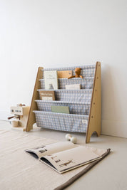 3 Sprouts Libreria per bambini con tessuto riciclato a quadretti - 3 Sprouts: Blu a quadretti