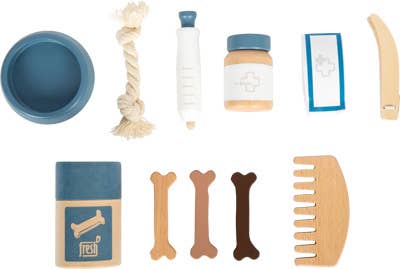 small foot Cucciolo di cane con borsa e kit toelettatura | gioco di ruolo | giocattolo in legno