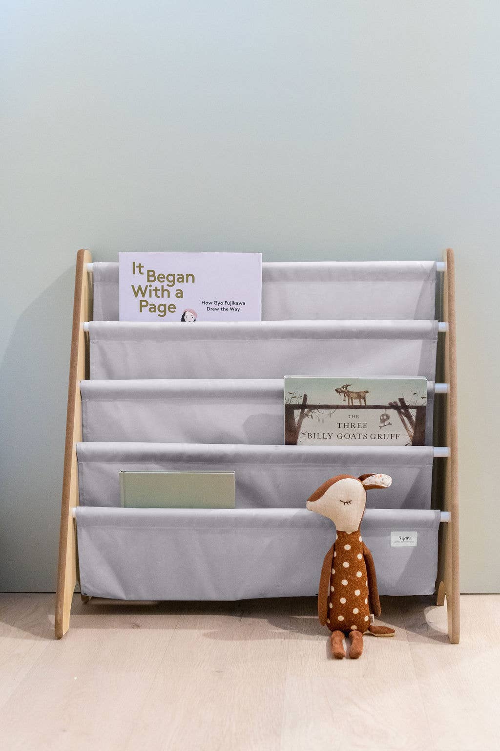 3 Sprouts Libreria per bambini con tessuto riciclato - colori uniformi: Crema