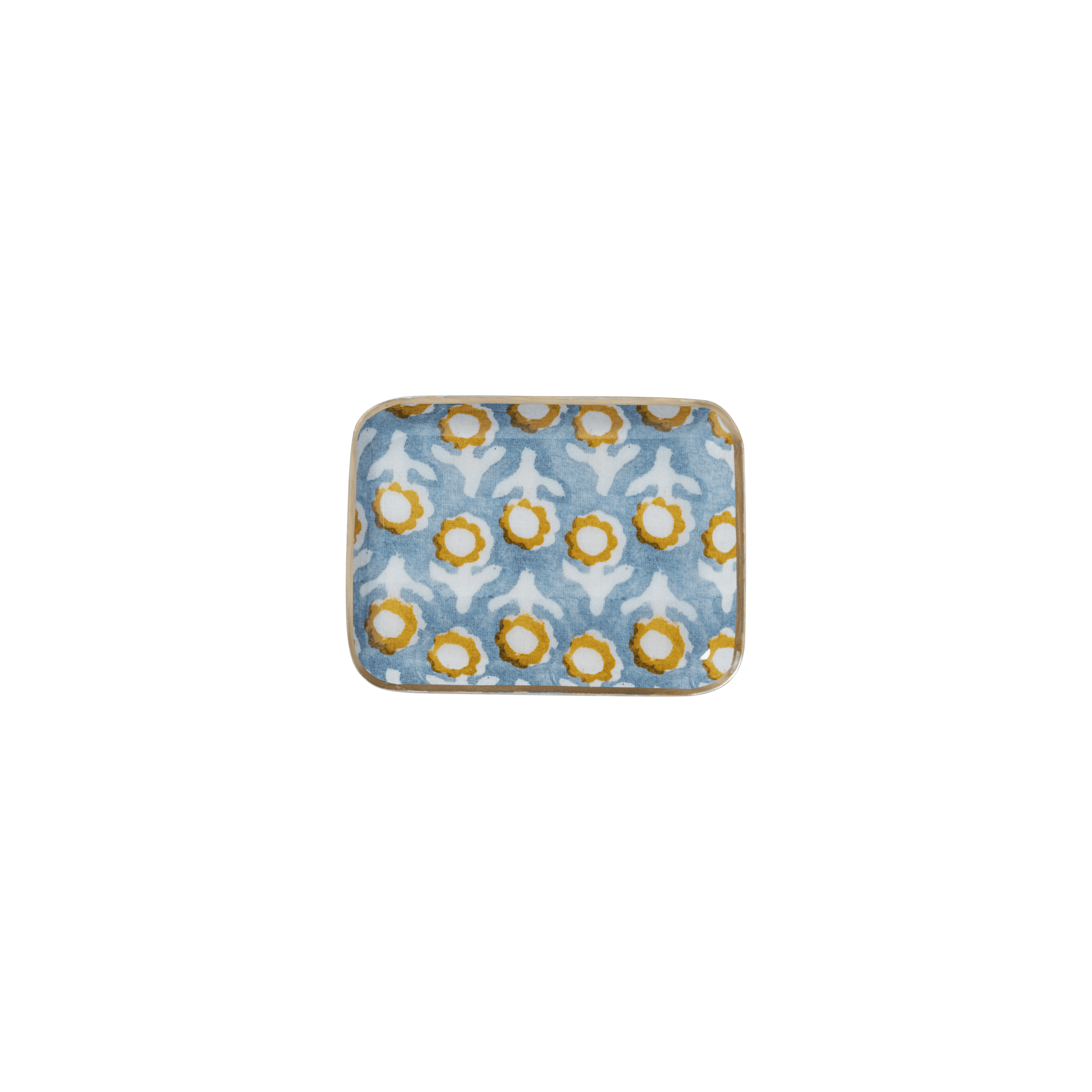 Bonheur du Jour Vassoio Bohème Chic con Fiori in Metallo Smaltato Isha Blu