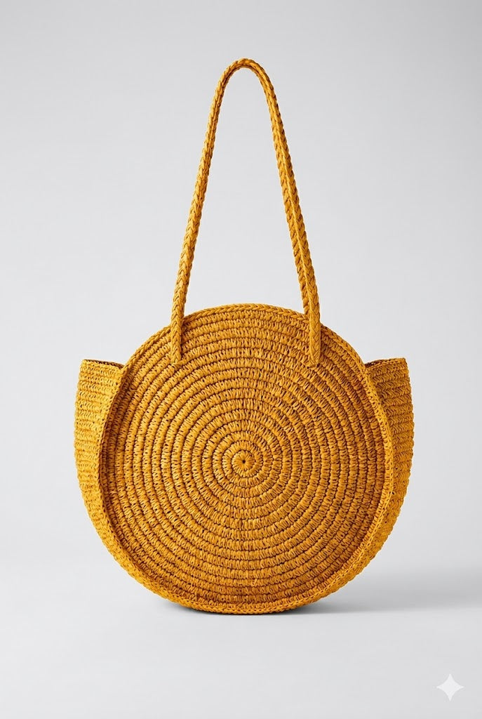 NATURELLEMENT - Borsa a Spalla Tonda in Rafia Aurore arancio