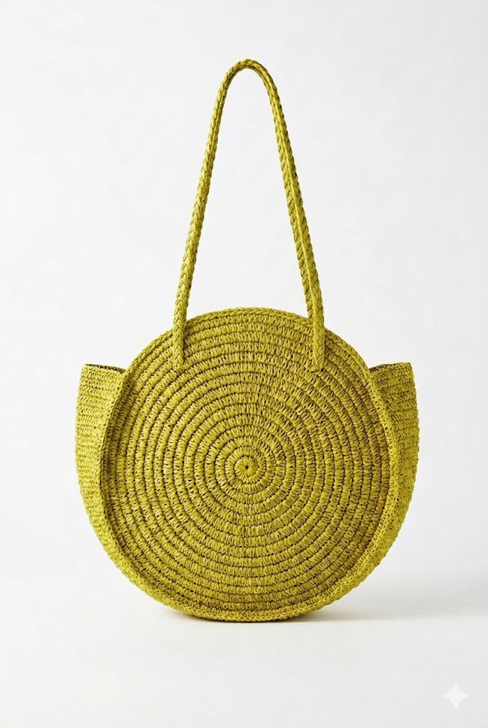 NATURELLEMENT - Borsa a Spalla Tonda in Rafia Aurore giallo