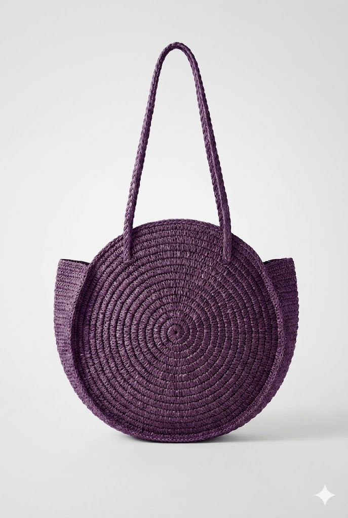 NATURELLEMENT - Borsa a Spalla Tonda in Rafia Aurore viola